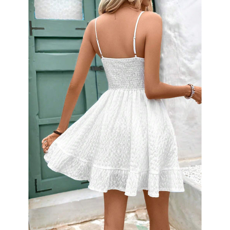 fashion:  summer new arrival - european & american style ruffle trim, slim-fit, figure-flattering cami dress for women