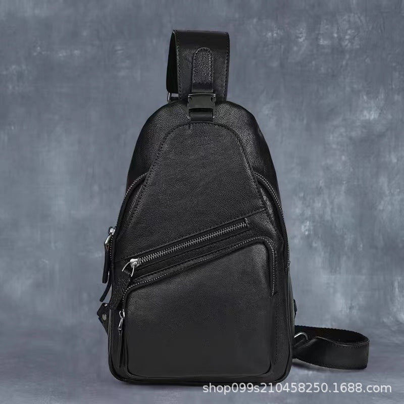 Retro hand-rubbed vegetable-tanned cowhide chest bag men's genuine leather crossbody bag casual shoulder crossbody bag soft leather bag