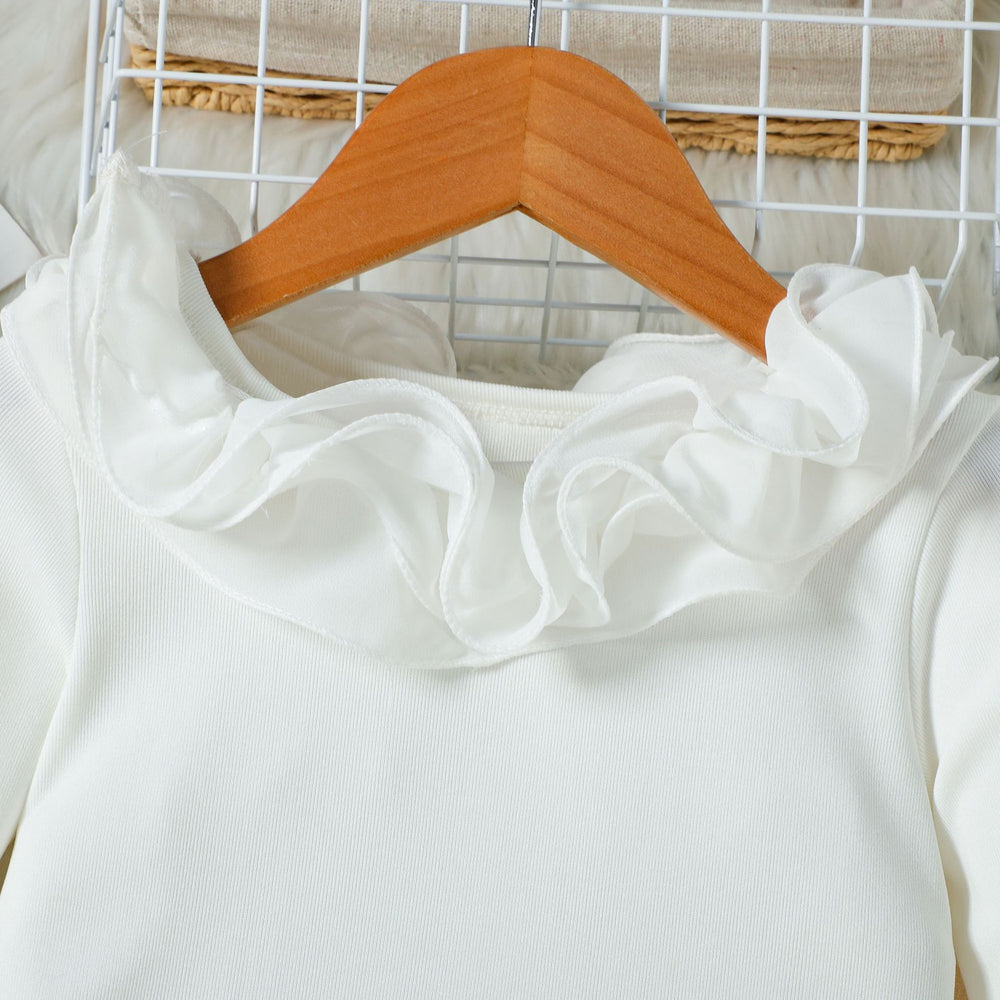 European and american autumn new girls' outfit: off-the-shoulder lace-trimmed long-sleeve top + asymmetrical skirt-pants two-piece set