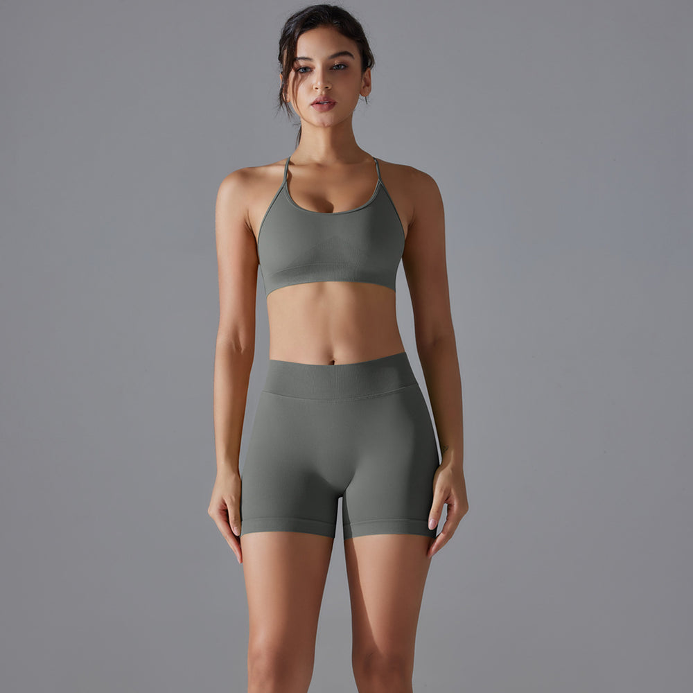 European and american seamless criss-cross back yoga outfit - breathable, quick-drying, compression crop top activewear set for running and fitness