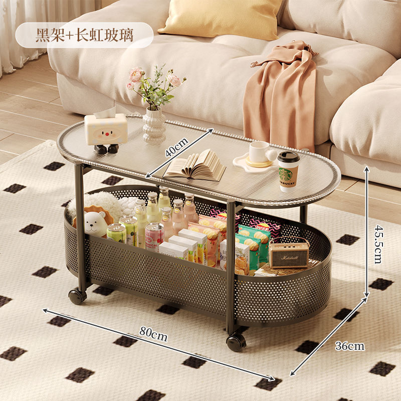 Cream style movable coffee table small apartment living room sofa side cabinet side coffee table simple modern storage trolley