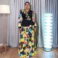 new african plus size women's chiffon printed two-piece v-neck dress set -  cross-border e-commerce