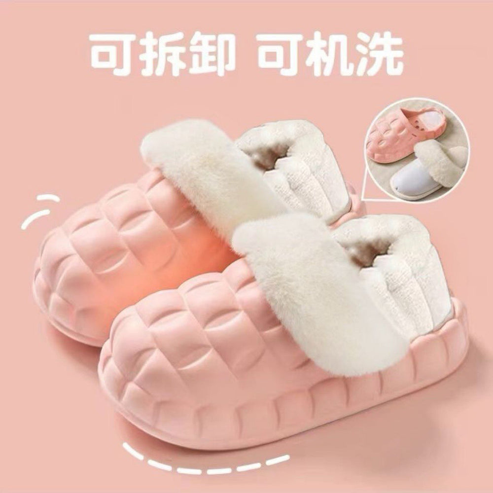 Women's winter waterproof cotton slippers - thick sole, fleece lined, closed toe, cute & cozy indoor slippers for students & dorms - removable warm insole