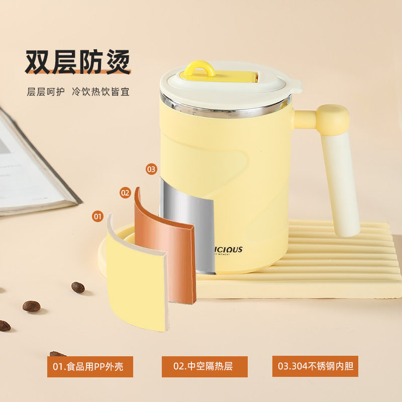 304 stainless steel mug with lid, double-walled insulated tumbler, anti-scald and drop-proof water cup, perfect for home, office, coffee, or as a gift