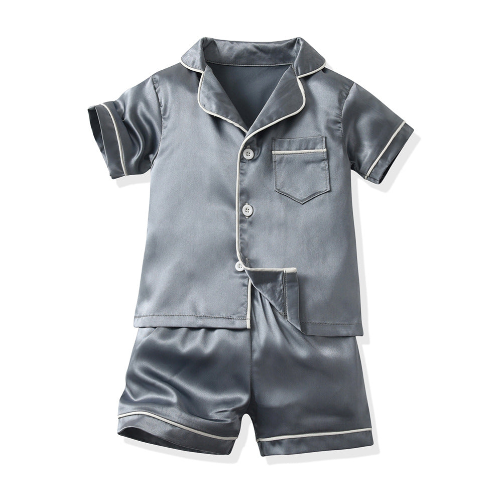 Boys' imitation ice silk pajamas - new summer collection for cross-border e-commerce, kids' short-sleeve loungewear, trendy summer air conditioning clothing for boys