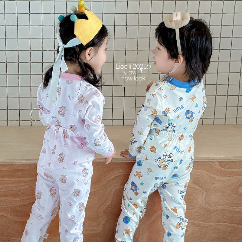 Kids' thermal underwear set - baby pure cotton class a warm innerwear for boys and girls - autumn and winter home wear pajamas