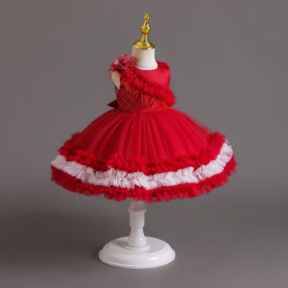 Export kids dress red wedding dress cake princess dress female flower girl first birthday banquet dress baby dress