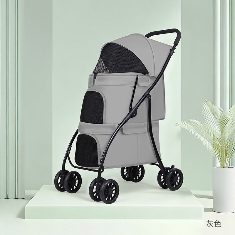 Double-layer pet stroller - lightweight, foldable, for small to medium dogs and cats - outdoor walking cart for dogs and cats