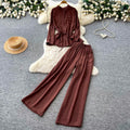 Light mature style bows strap waist shirt women's summerhigh waistloose pants silm two-piece set autumwork clothing