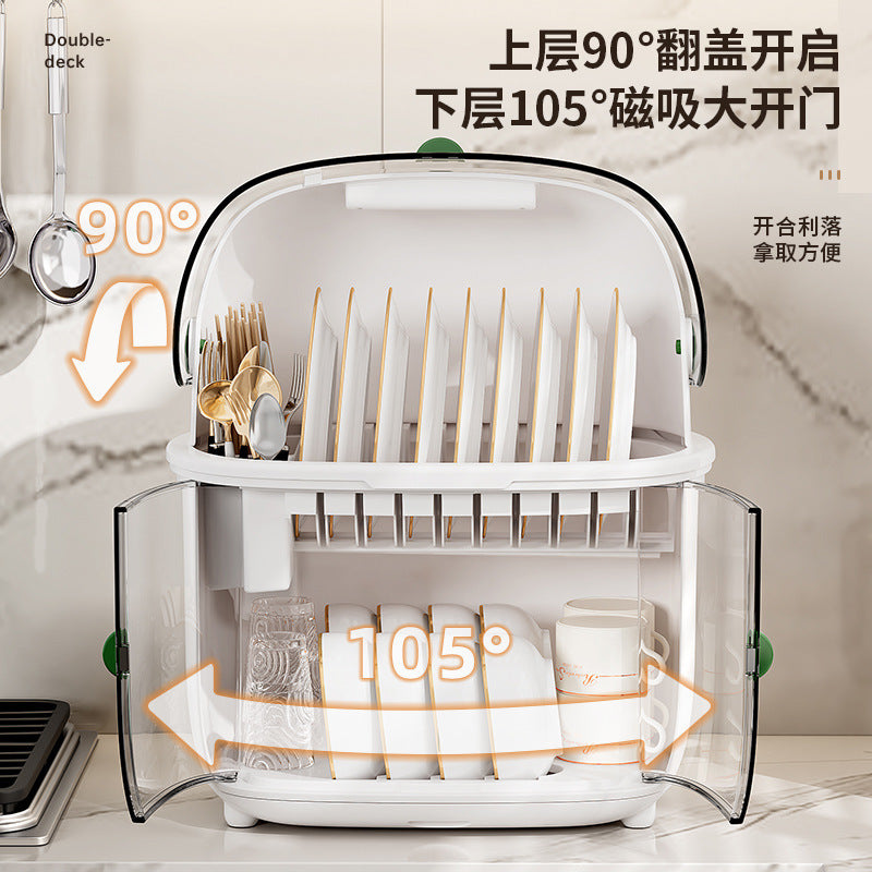 Golden Cat Kitchen Drain Cupboard with Lid Bowl Box Dishes Plates Chopsticks Cutlery Household Shelves Storage Box