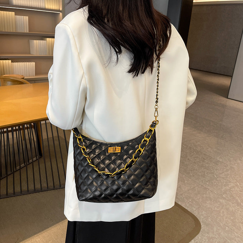 Women's bag 2025 new underarm bag diamond pattern chain bag niche light luxury minimalist elegant high-end shoulder crossbody bag