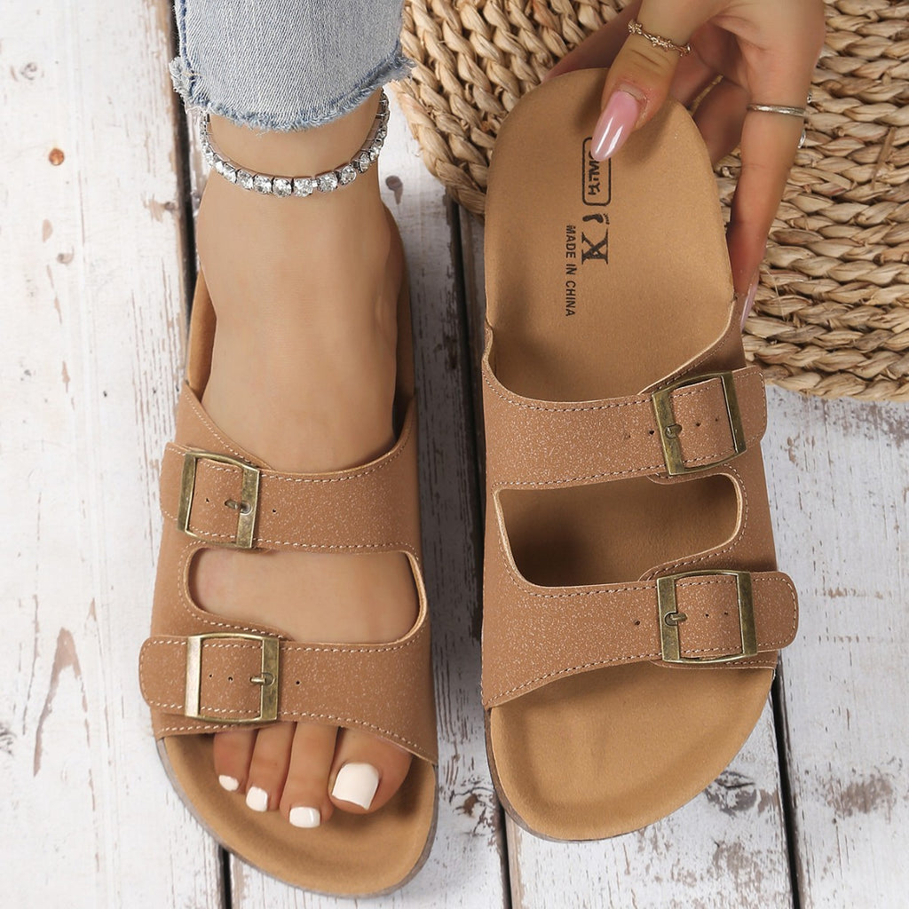 2025 summer new belt buckle platform slippers women wear open-toe one-word drag fashion casual sandals wholesale