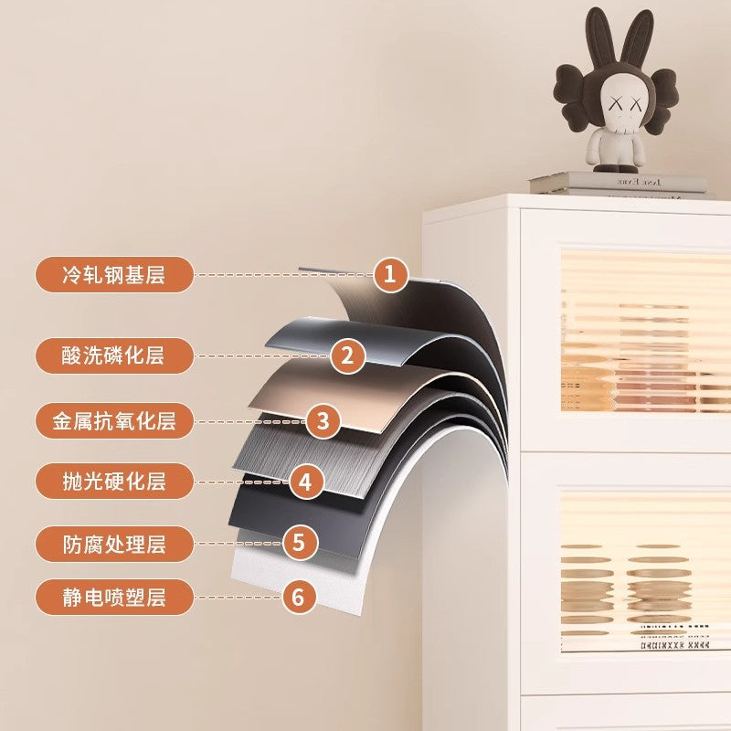 Steel flap door cabinet Household large-capacity dust-proof locker Simple five-bucket display cabinet Cream wind study storage cabinet