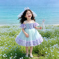 Wholesale rainbow floral princess dress for girls and toddlers - off-the-shoulder birthday dress, dance performance costume - in stock