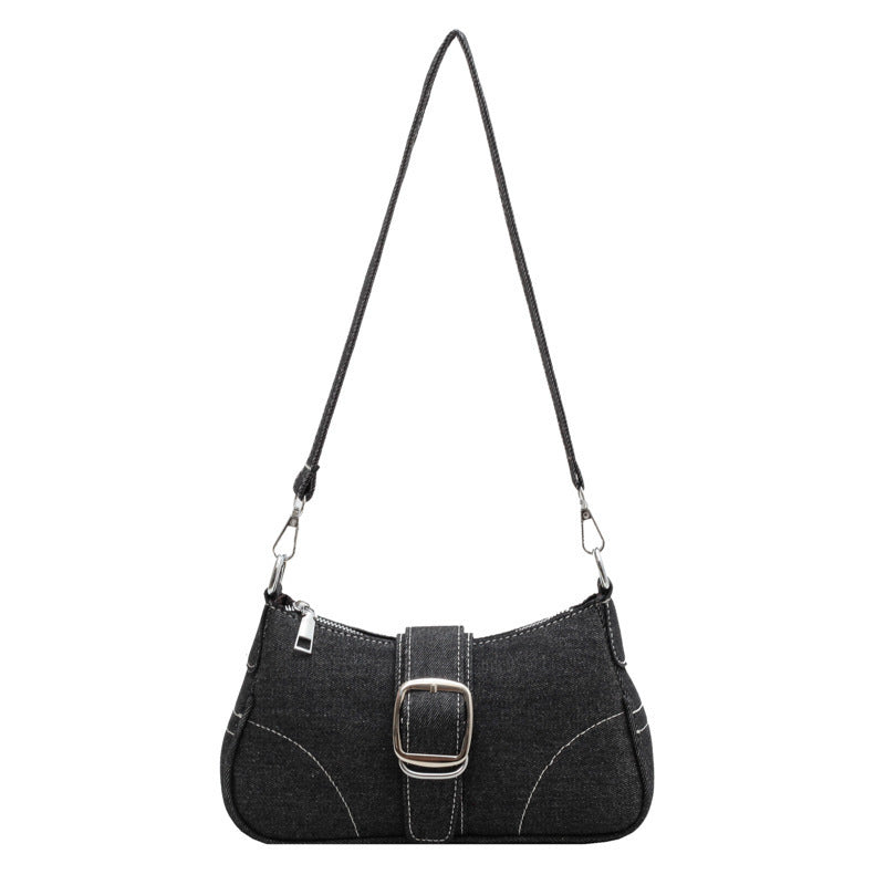 Cross-border hot-selling new high-end denim canvas bag real manufacturer shoulder bag hot-selling fashion baguette bag versatile