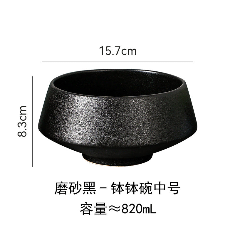 Ins creative ceramic rice bowl black frosted high-leg for home soup bowl restaurant noodle bowl dessert bowl ceramic tableware