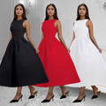 C7145 cross-border   fashion women's backless french vintage sleeveless maxi dress