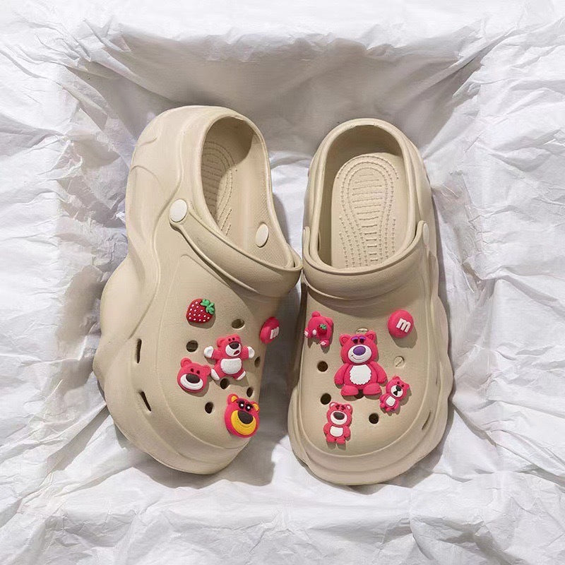 Thick soleeva crocs women's summer outwear 2025new arrivalheight increasing outdoor beach seaside ins toe cap slippers