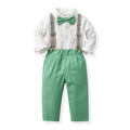 New british style boys' spring outfit: long-sleeved white shirt and suspender pants formal set - spring new arrivals for boys' clothing