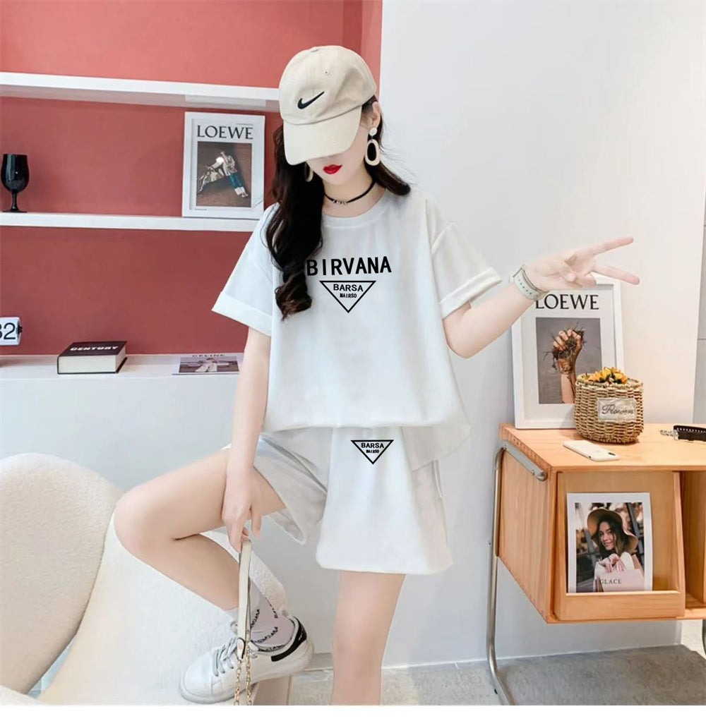 Girls' casual activewear set -  summer new fashion, stylish student outfit, girls' round neck short sleeve two-piece set