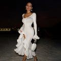 European and american cross-border women's fashion:  summer new arrivals - sexy v-neck flared sleeve ruffle hem slit dress