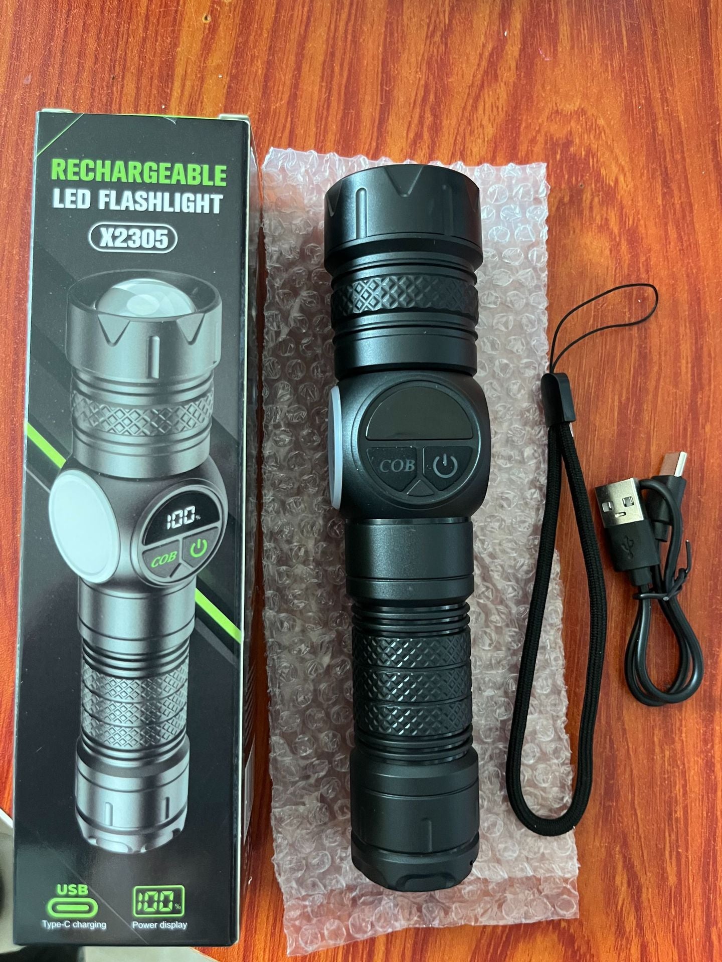 Cross-border white laser strong light flashlight Type-C charging screen display strong magnetic COB side light double switch LED flashlight