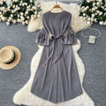 Miya fashion pleated dress female fashionable style strap waist stereo flower bell sleeve pleated long skirt