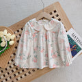 Girls'  autumn new arrival long-sleeve doll shirt with turn-down collar, spring/autumn chic embroidered blouse, korean style baby shirt, trendy