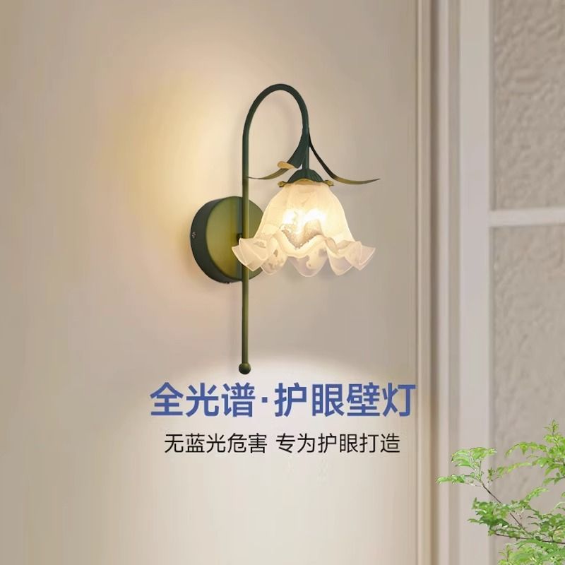 Rattan flower wall lamp nordic french cream lamp bright daily hook light aisle decorative wall lamp