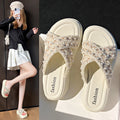 Women's summer sandals: new platform wedge slides, versatile chic style, pearl-embellished criss-cross thong sandals, trendy ins style