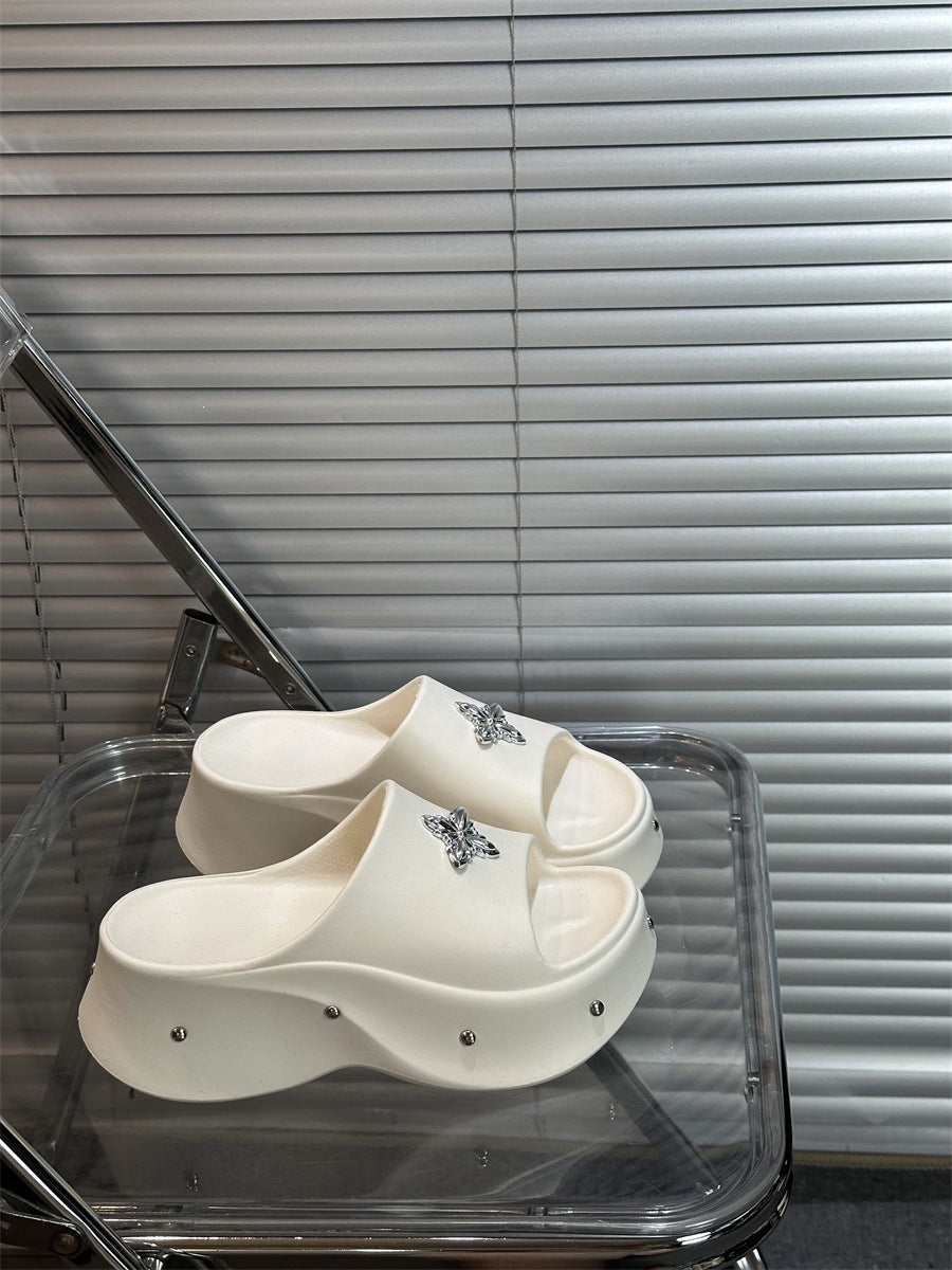 Thick sole slippers for women outwear summer 2026new arrival travel summer one-line sandals slippers for students to increase height