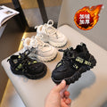 Boys' chunky sneakers  winter new lightweight sole kids' warm fleece-lined double-layer cotton sports shoes girls' shoes ages 1-6