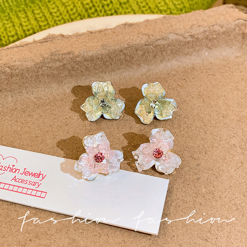 Super sparkly pink gradient zircon flower stud earrings - women's 2026 new arrival, hot spring/summer style, high-end elegant earrings