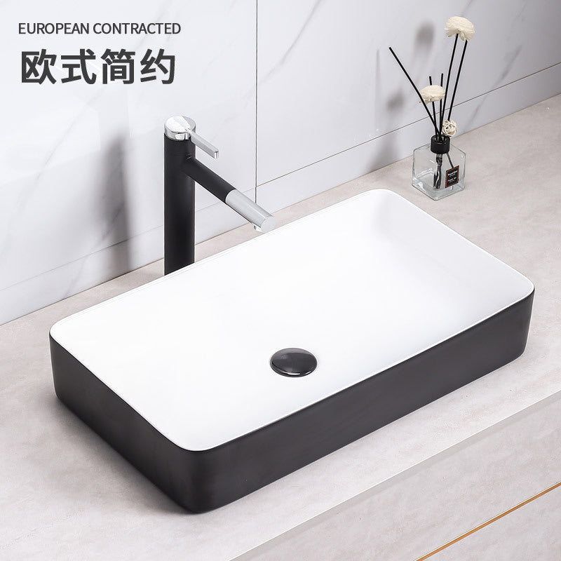 陶瓷台上盆一体洗手盆薄边艺术盆哑光黑无孔洗手盆酒店工程陶瓷盆