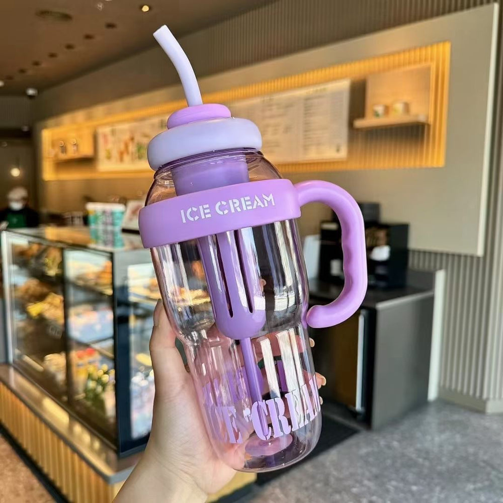 Summer's hottest selling women's high-style insulated tumbler! large capacity, portable, with straw, plastic cup, cute belly design, and handle
