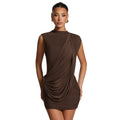 European and american women's clothing  summer new arrival casual solid color sleeveless asymmetrical ribbon slim fit backless dress - export quality
