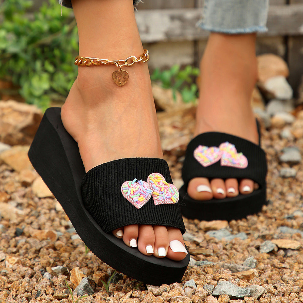 2024 summer women's butterfly & heart thick-soled fashionable versatile thong sandals - wearable outdoors, wedge heel beach slippers