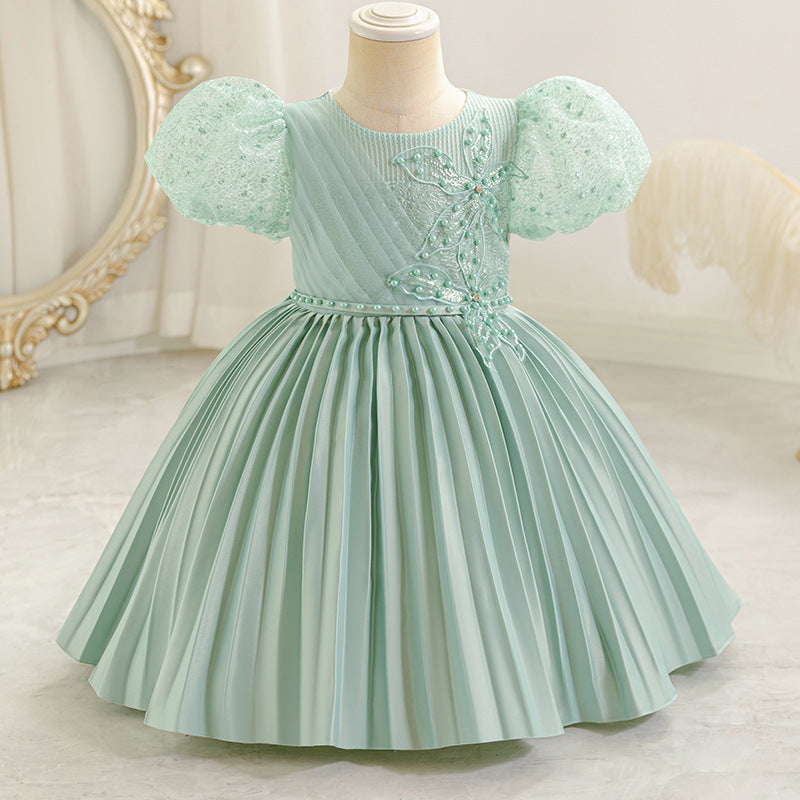 Export children's dress satin classy performance dress girl's evening party princess dress kid dress
