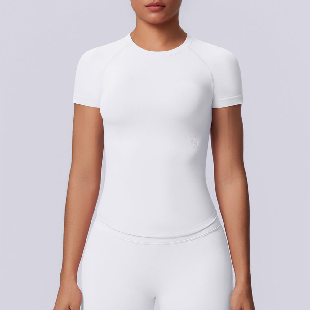 New arrival cross-border fashion seamless pure color tight high elastic breathable t-shirt sports running fitness yoga wear tops for women