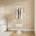Bedroom clothes hanger with storage basket, small apartment living room multi-functional coat rack, bag rack, entrance floor-standing clothes hanger