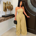 fashion women's sexy bandeau sleeveless metal button wide-leg jumpsuit
