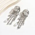 Fashion cross-border heavy industry diamond-encrusted long tassel earrings stylishaccessible luxuryniche stylesense of design thread imitation pearl earrings