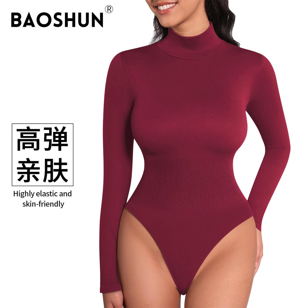 Europe, America, autumn and winter turtleneck thin thread long-sleeved triangle onesie slim and thin sports fitness yoga onesie