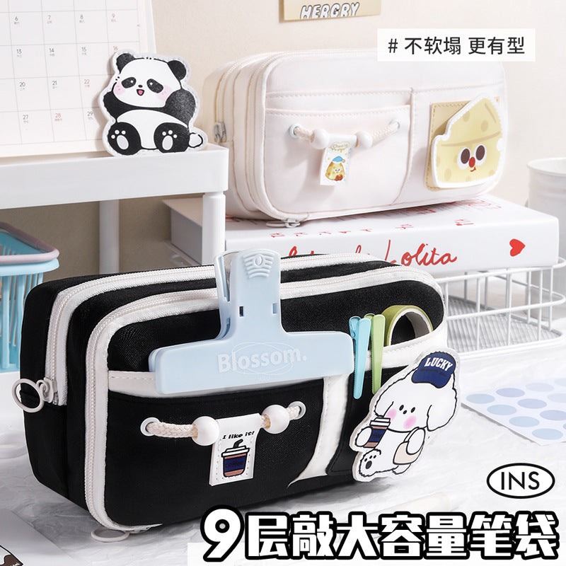 Large-capacity pencil case, new design sense Velcro stationery bag, niche high-end feeling milk huhu junior high school student stationery box