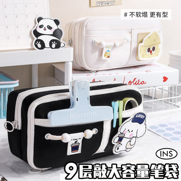 Large-capacity pencil case, new design sense Velcro stationery bag, niche high-end feeling milk huhu junior high school student stationery box