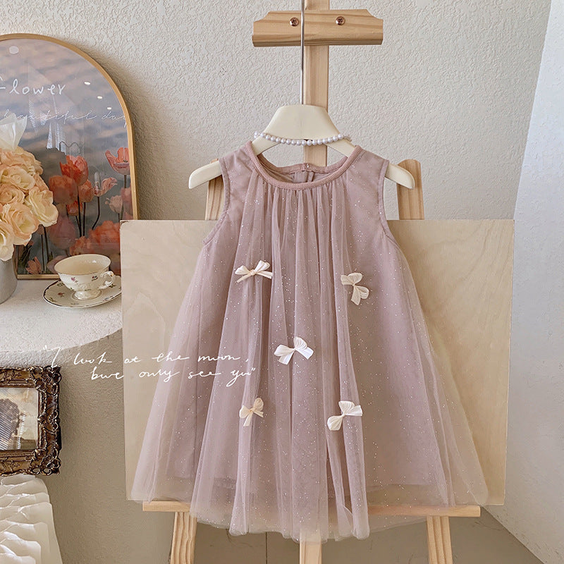 Girls' sleeveless 3d bow mesh dress - princess style summer dress for baby girls and toddlers - sweet and adorable