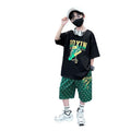 Kids' new  summer t-shirt set: stylish boys' printed casual short-sleeve high-street hip-hop letter print shorts outfit