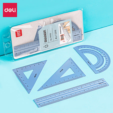 Deli 79532 Metal ruler set Junior high school exam Geometric ruler set Student exam ruler four-piece set Wholesale