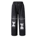 girl jeans black autum ripped letter pants elastic band pants looseloose pants kids pants