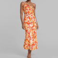 new european and american style sexy camisole maxi dress - printed asymmetrical neck fishtail dress - elegant commute